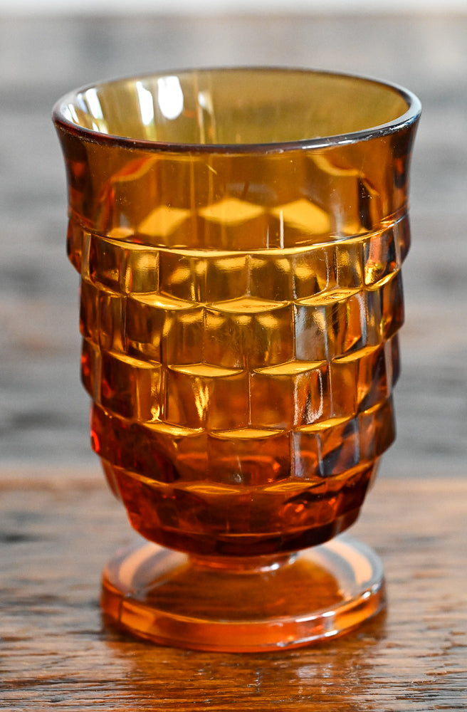 amber cube glass footed goblet