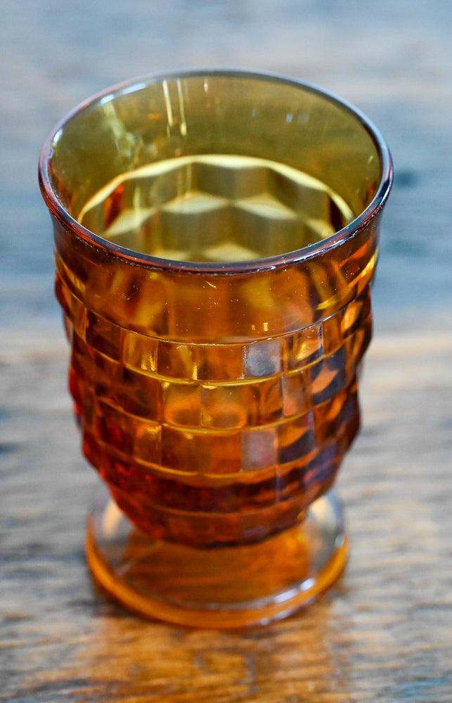 amber cube glass footed goblet
