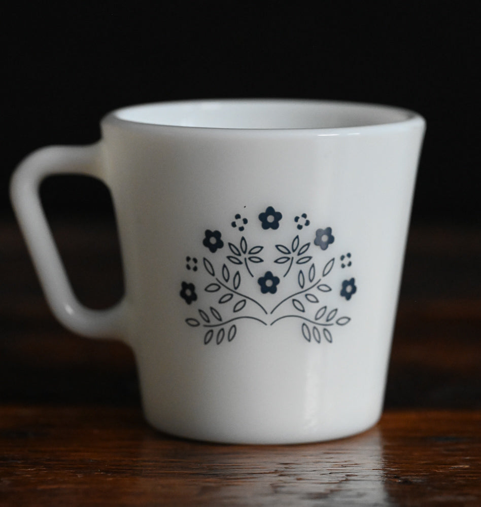 blue floral milk glass Pyrex Summer Impressions mug
