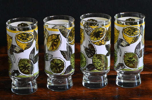 yellow lemons, green limes print Libbey tumblers