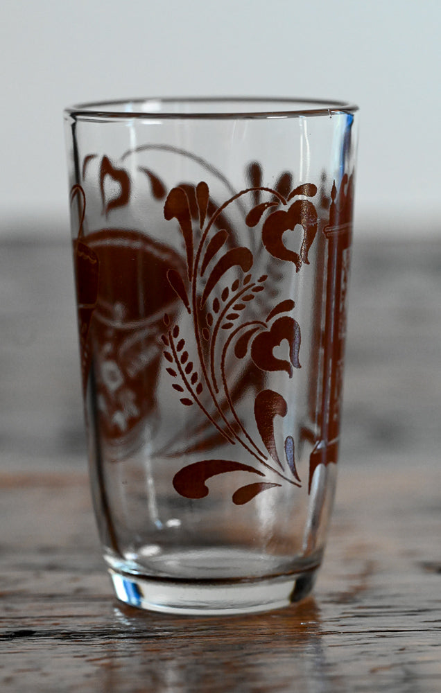 brown floral print juice glass