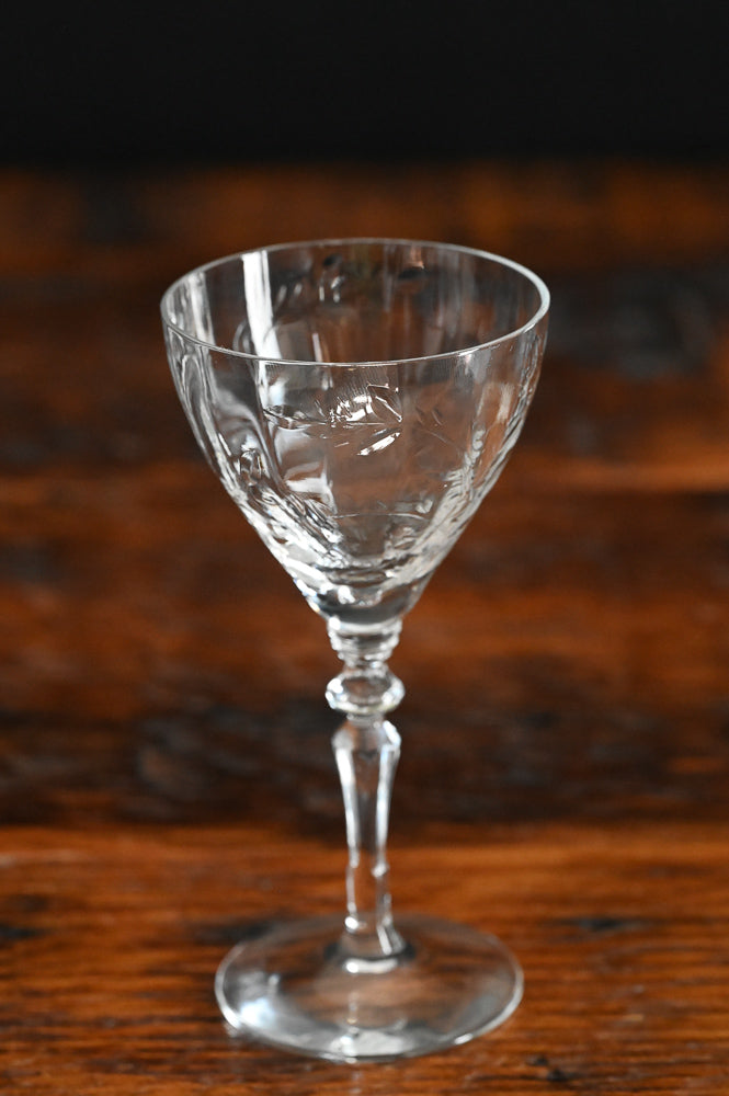 floral etched crystal sherry glass