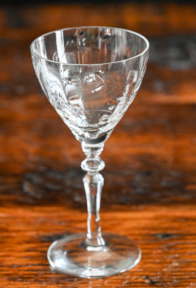 floral etched crystal sherry glass