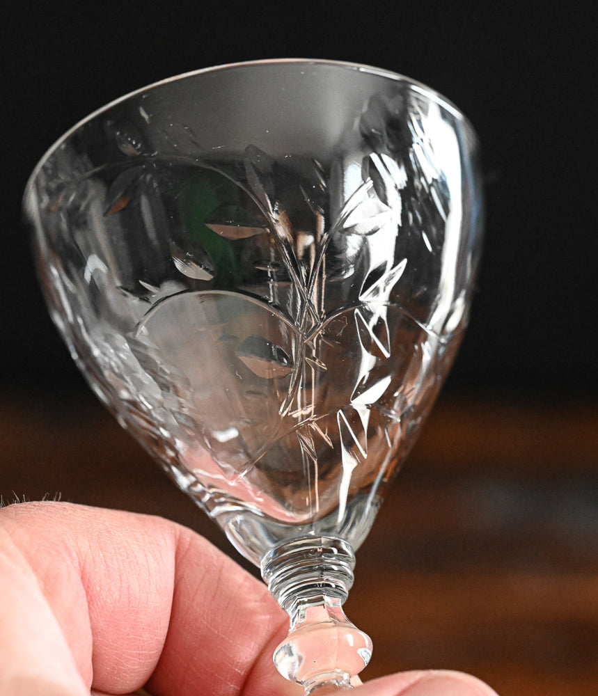 floral etched crystal sherry glass