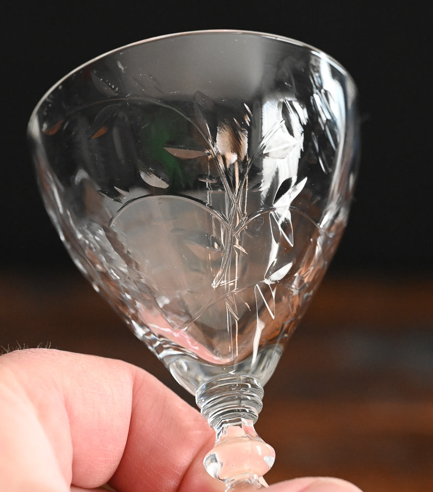 floral etched crystal sherry glass