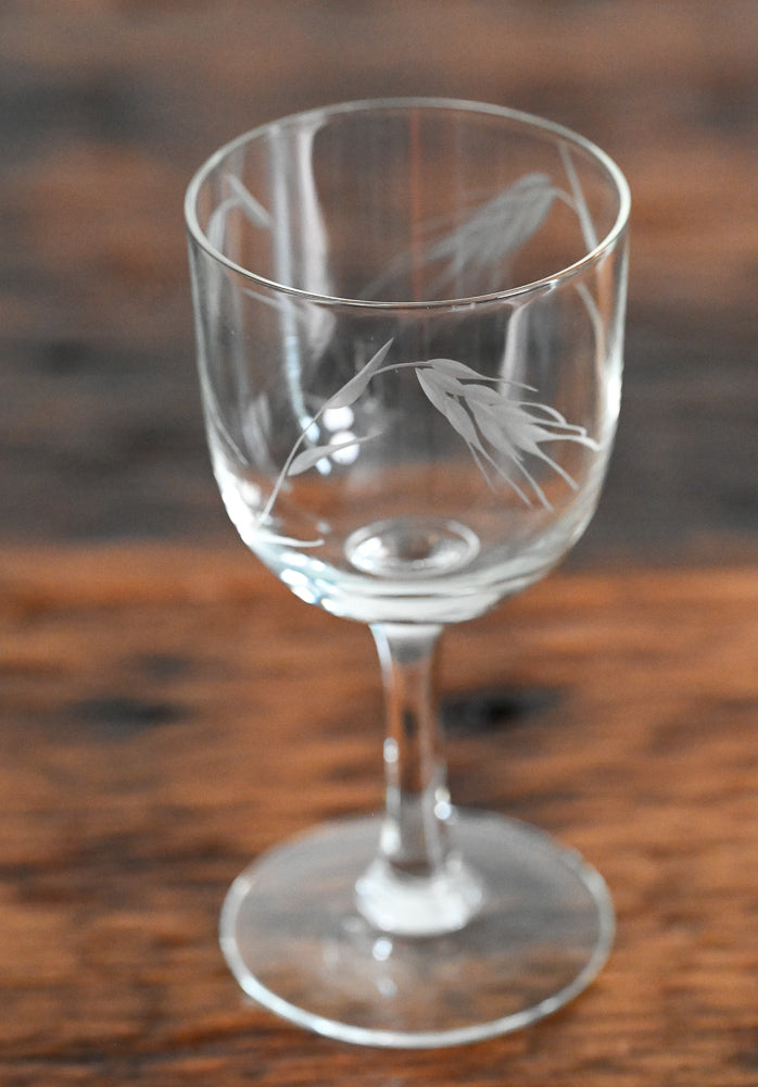 wheat etched stemmed glass