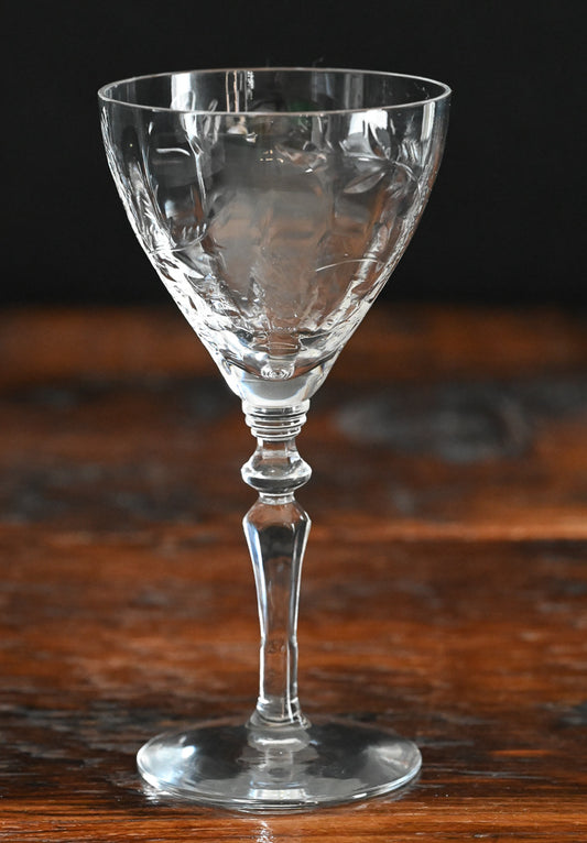 floral etched crystal sherry glass