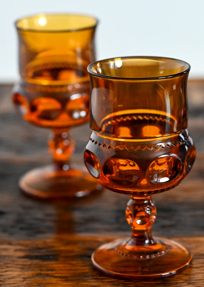 Indiana Glass amber glass stemmed goblets