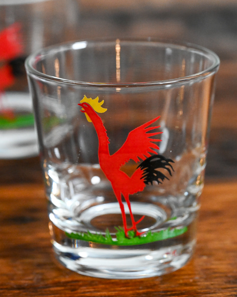 red rooster lowball glass