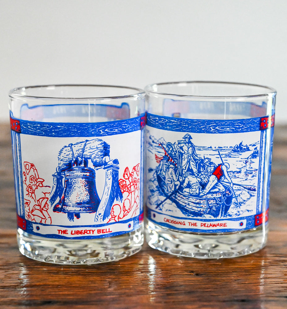 rocks glasses with red, white and blue markings