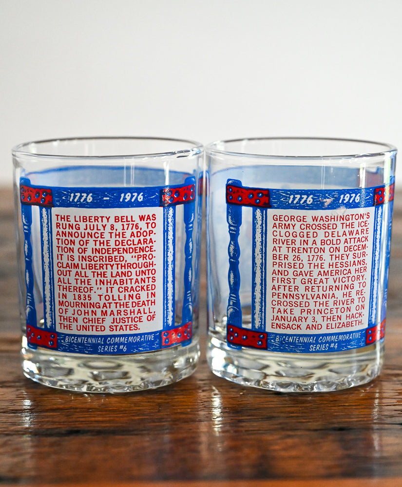 rocks glasses with red, white and blue markings