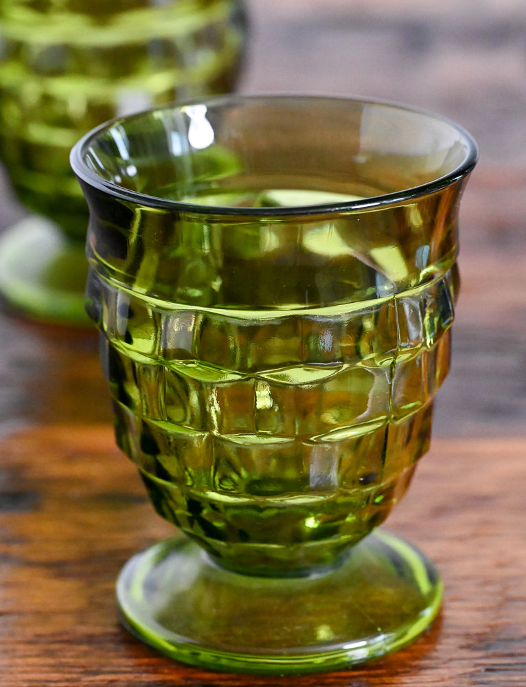 Indiana Glass green footed tumblers