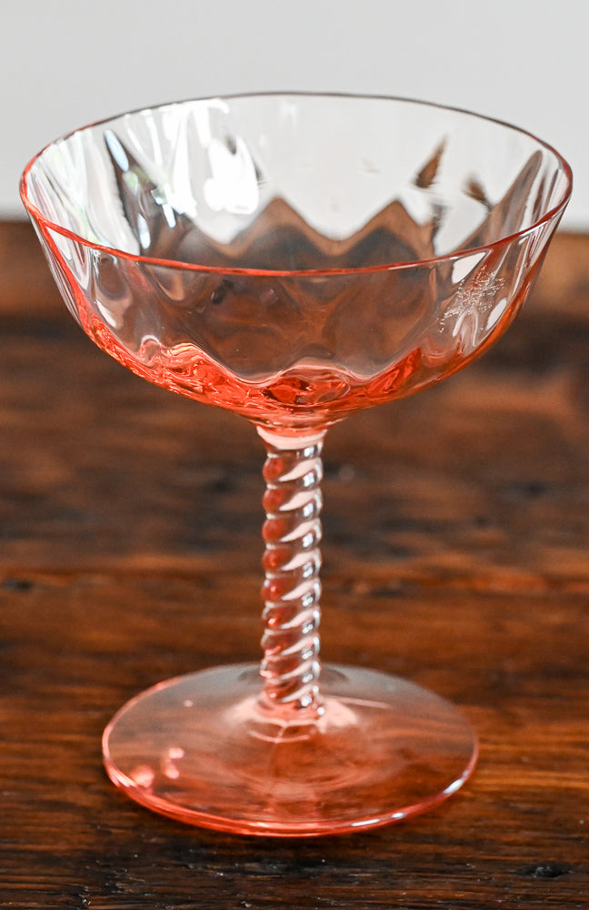 Pink coupe glass with twisted stem