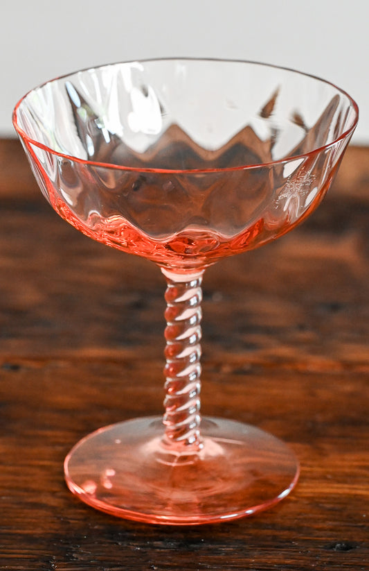Pink coupe glass with twisted stem