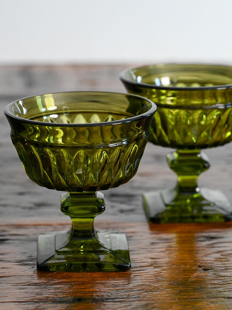 Indiana Glass green footed low goblets