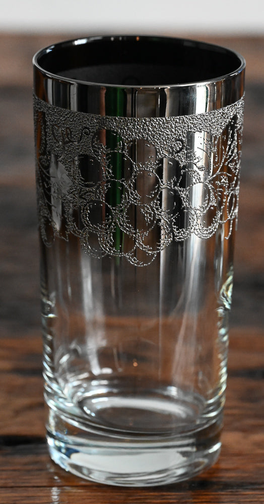 silver textured grapevine Queen's Lusterware highballs