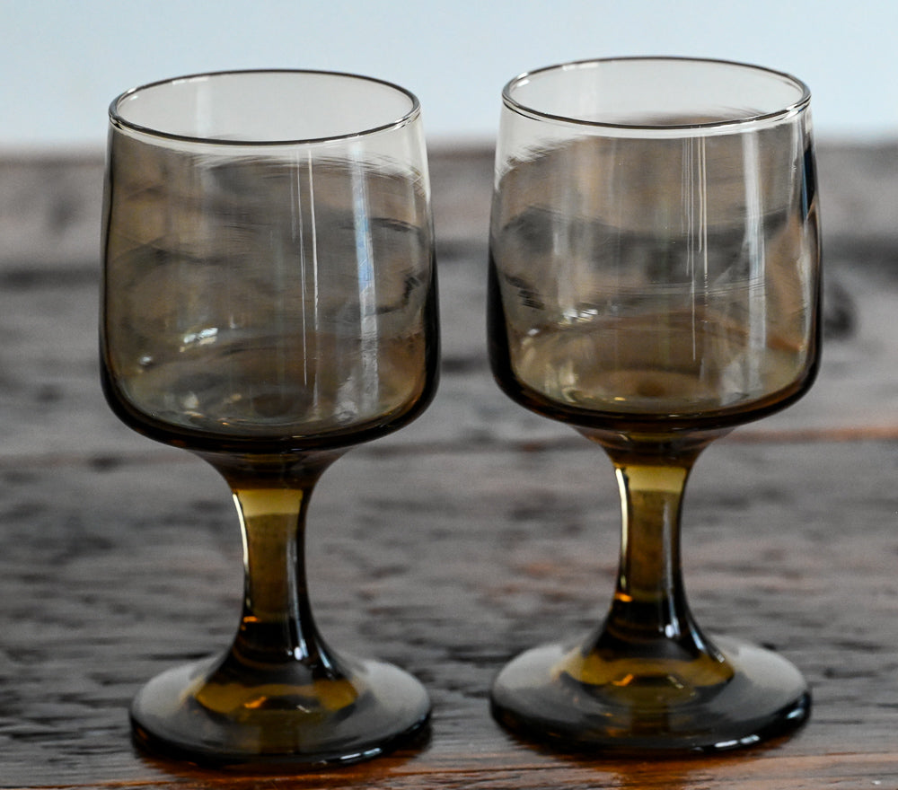 Libbey smoke brown stemmed glasses