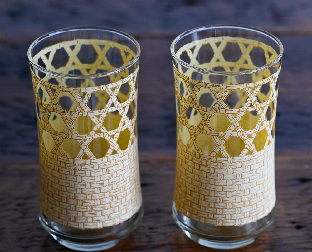 tan and brown rattan pattern Libbey tumblers