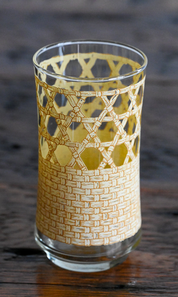 tan and brown rattan pattern Libbey tumblers