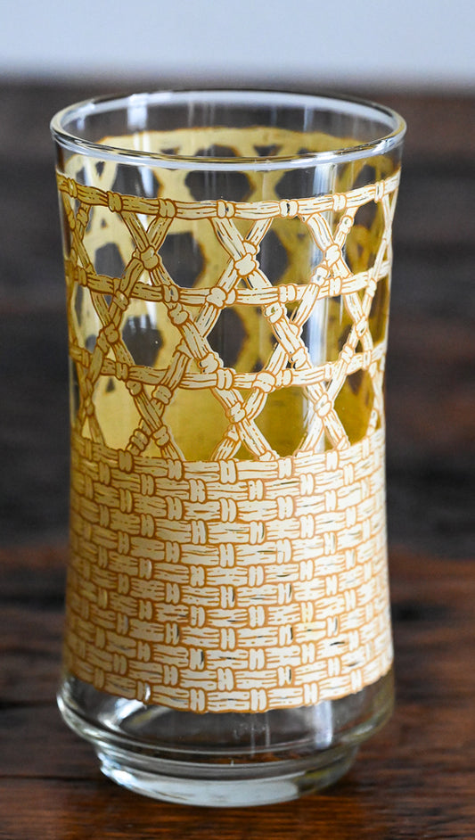 tan and brown rattan pattern Libbey tumblers