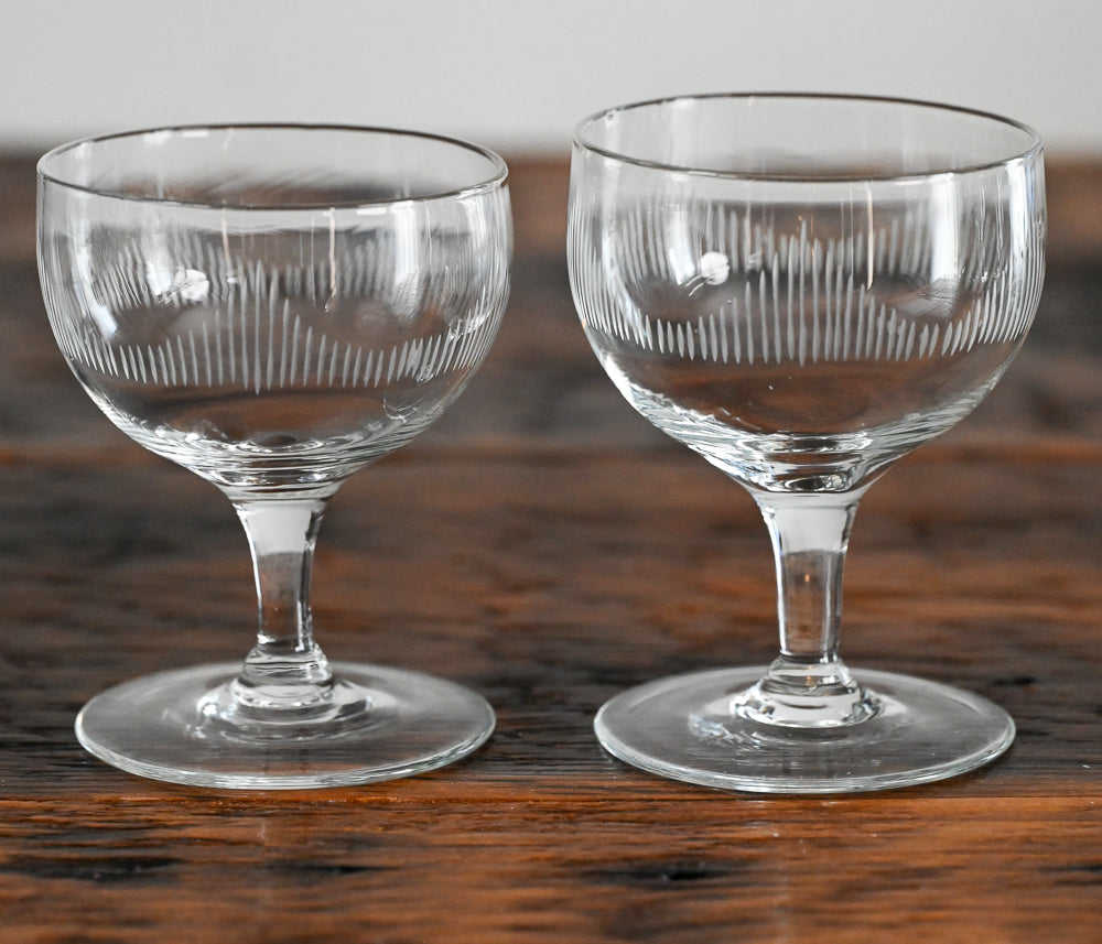 line etched clear cocktail coupe