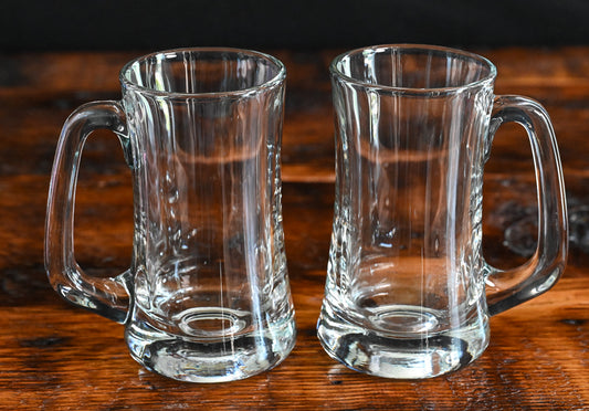 clear Libbey curved beer mugs