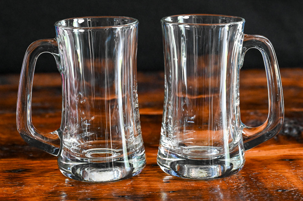 clear Libbey curved beer mugs