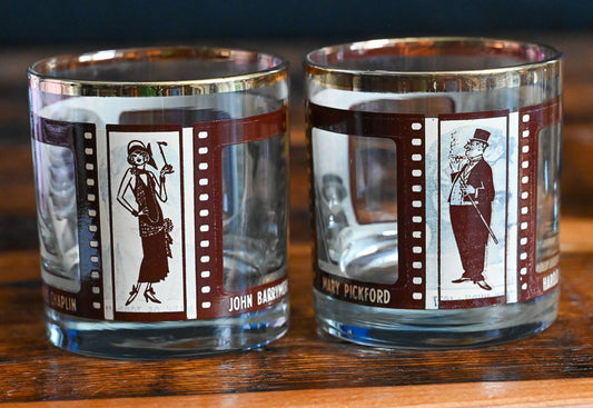 roaring twenties film print rocks glasses in brown and tan