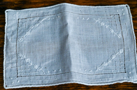white embroidered cocktail napkins