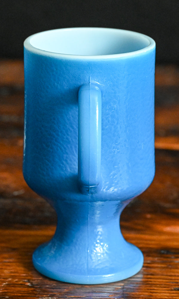 blue Anchor Hocking orange peel texture Fire King pedestal mug