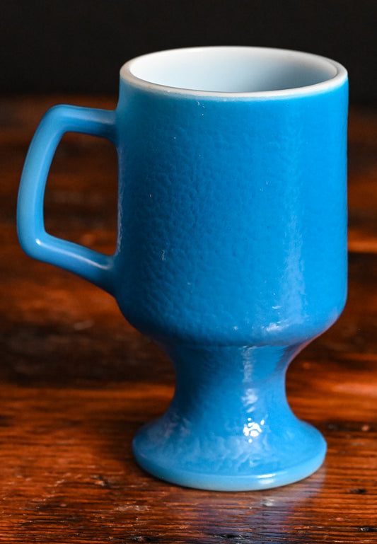 blue Anchor Hocking orange peel texture Fire King pedestal mug
