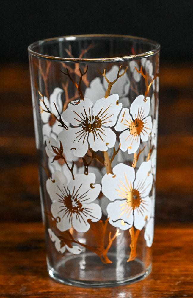Libbey Dogwood white and gold print tumblers