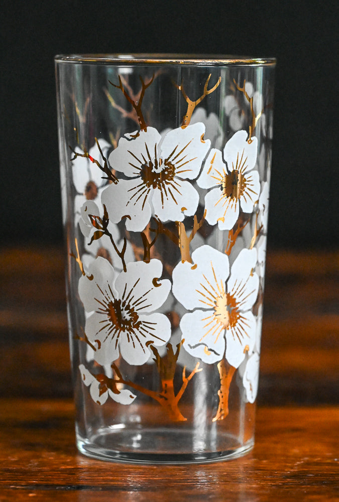 Libbey Dogwood white and gold print tumblers