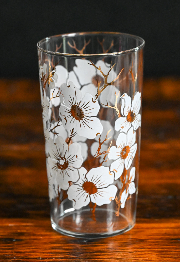 Libbey Dogwood white and gold print tumblers
