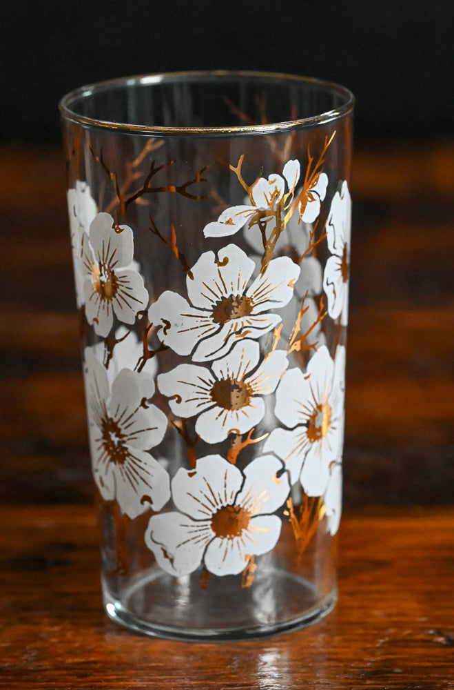 Libbey Dogwood white and gold print tumblers