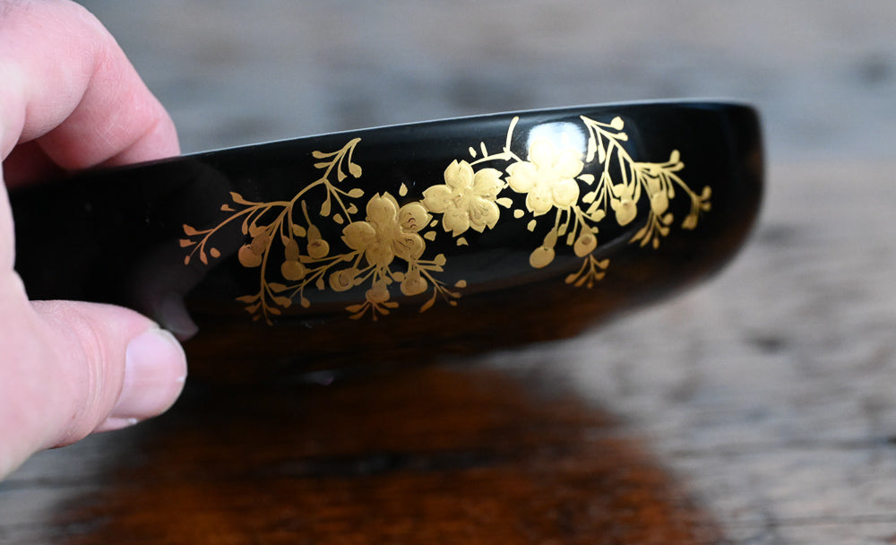 black bowls with gold flowers design 