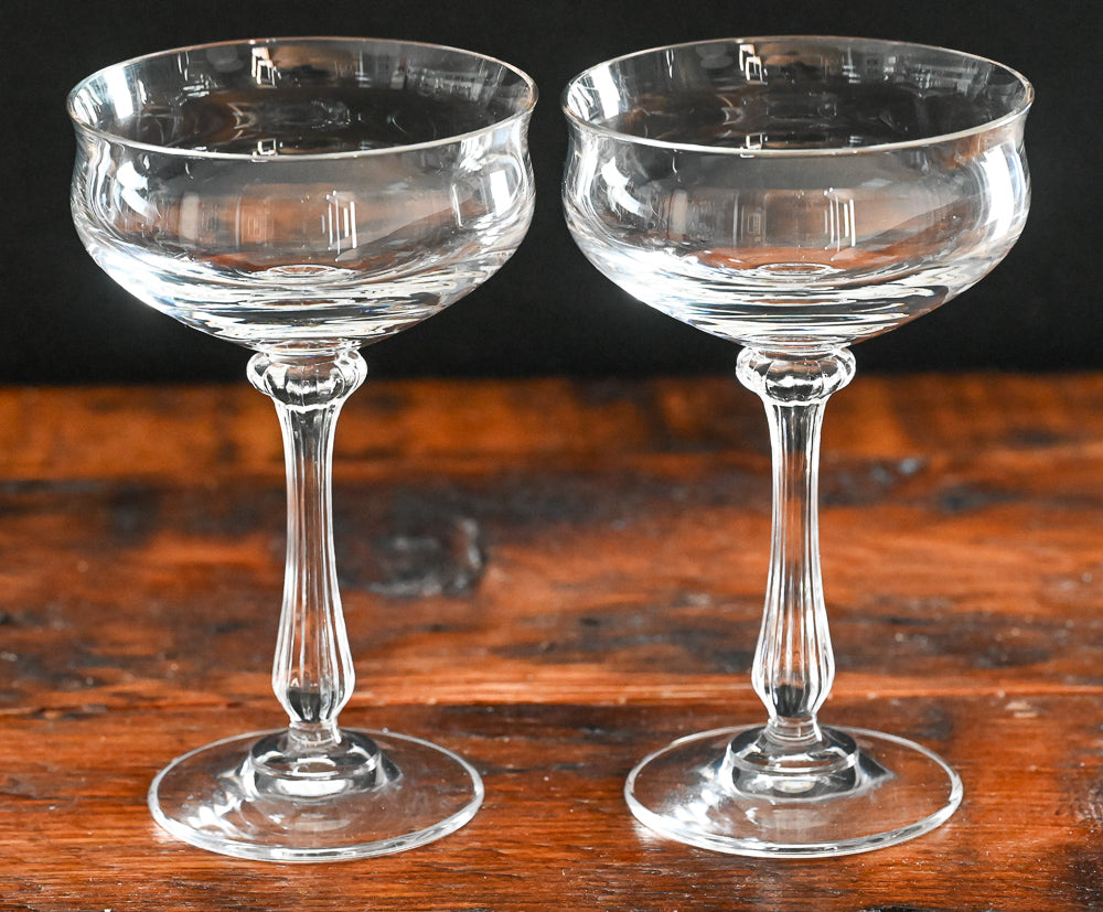 clear stemmed champagne coupes