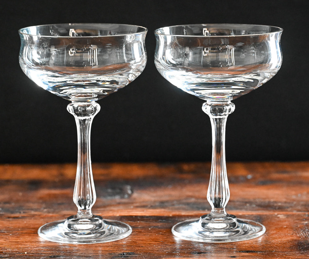 clear stemmed champagne coupes