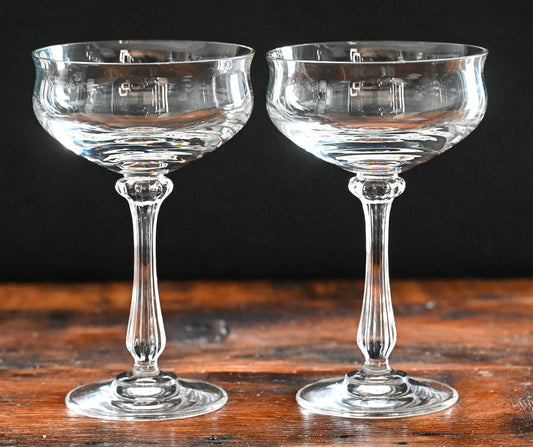 clear stemmed champagne coupes