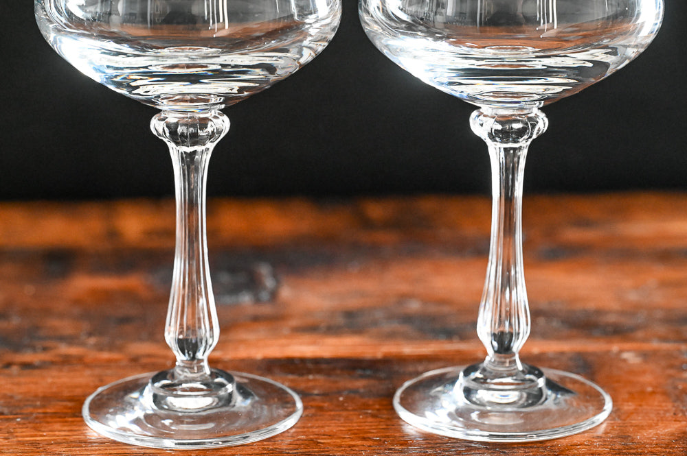 clear stemmed champagne coupes