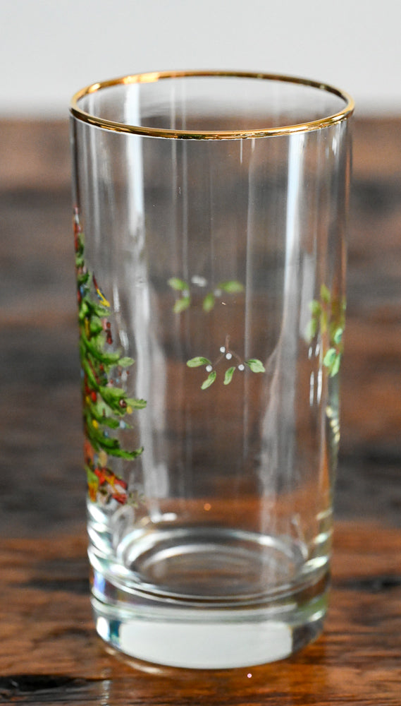 gold rim Spode highball with Christmas tree