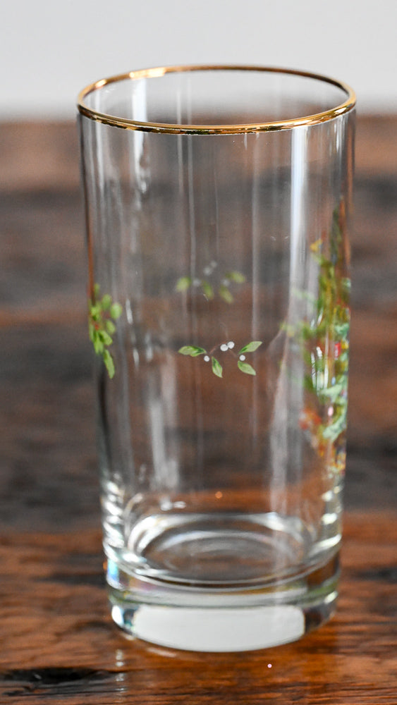 gold rim Spode highball with Christmas tree