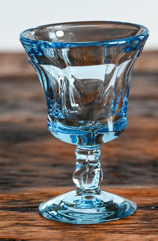 blue glass Fostoria Jamestown goblets