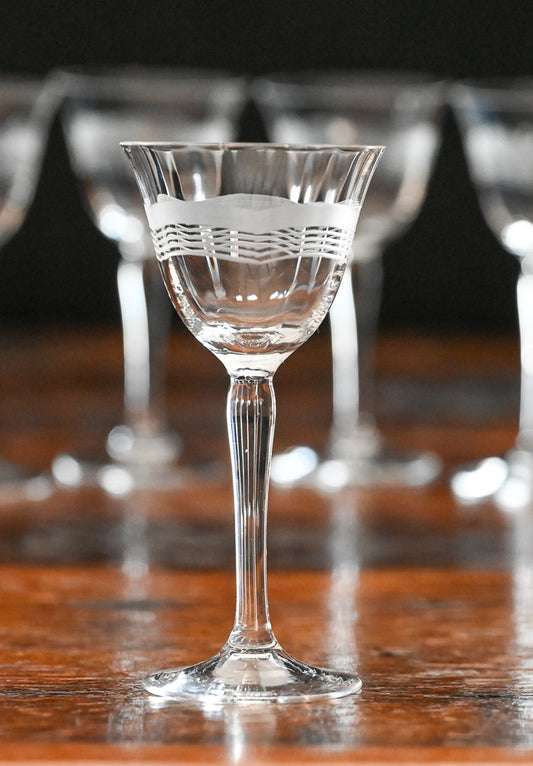 wave etched and frosted cordial glasses