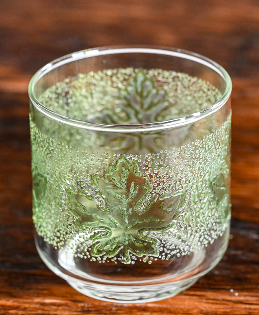 Libbey green textured oak leaf rocks glass
