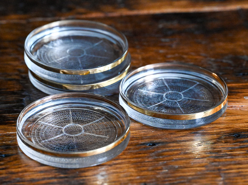 Gold rim clear glass MCM coasters