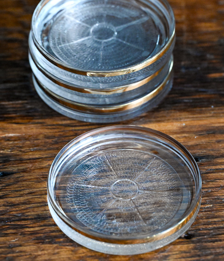 Gold rim clear glass MCM coasters