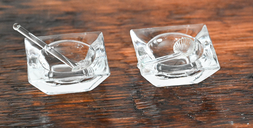 clear glass salt cellars with clear glass shell salt spoons