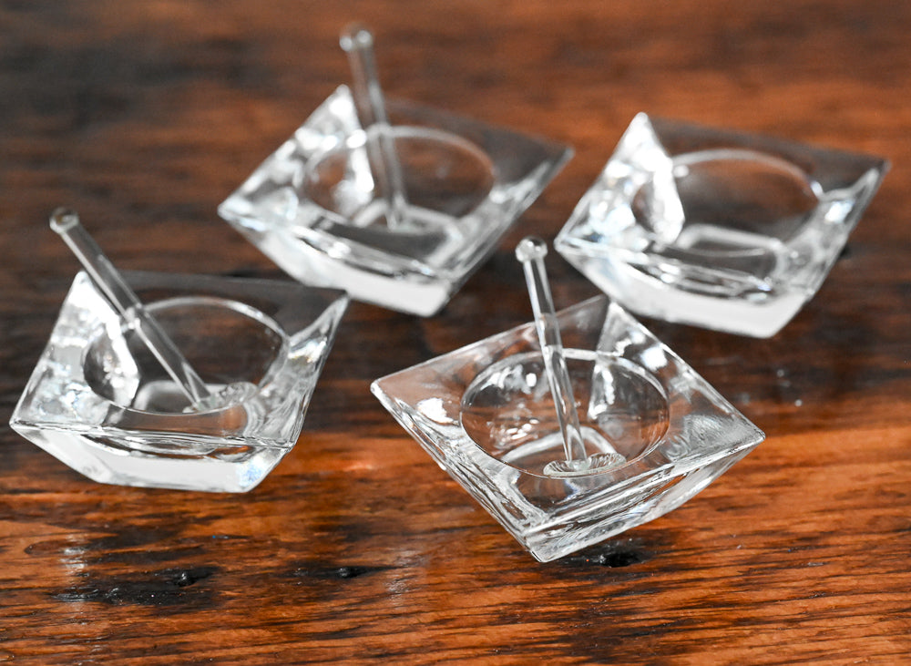 clear glass salt cellars with clear glass shell salt spoons