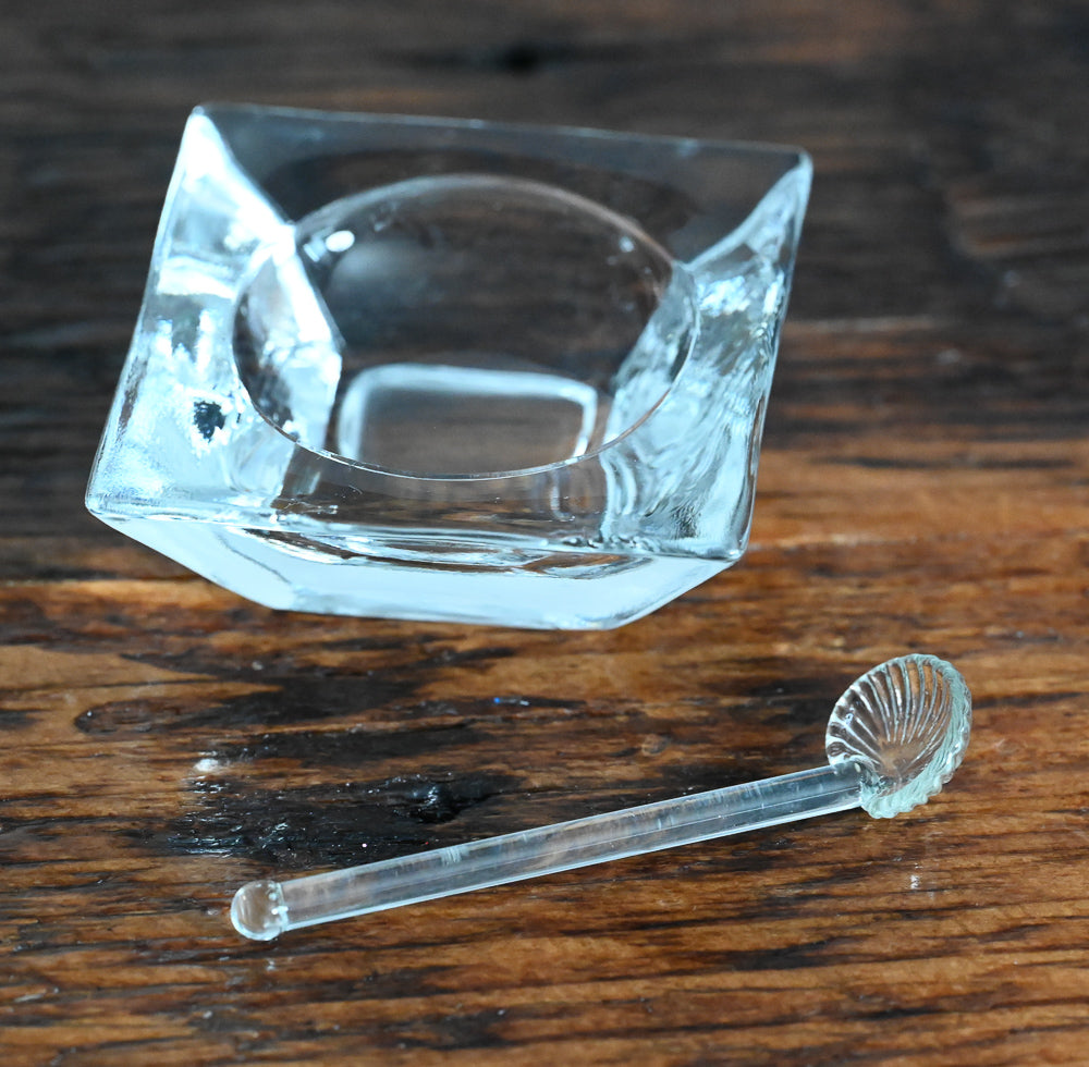 clear glass salt cellars with clear glass shell salt spoons